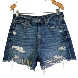 AMERICAN‎ EAGLE Shorts 6 90's Mom Zipper Fly Distressed High Rise Frayed Denim